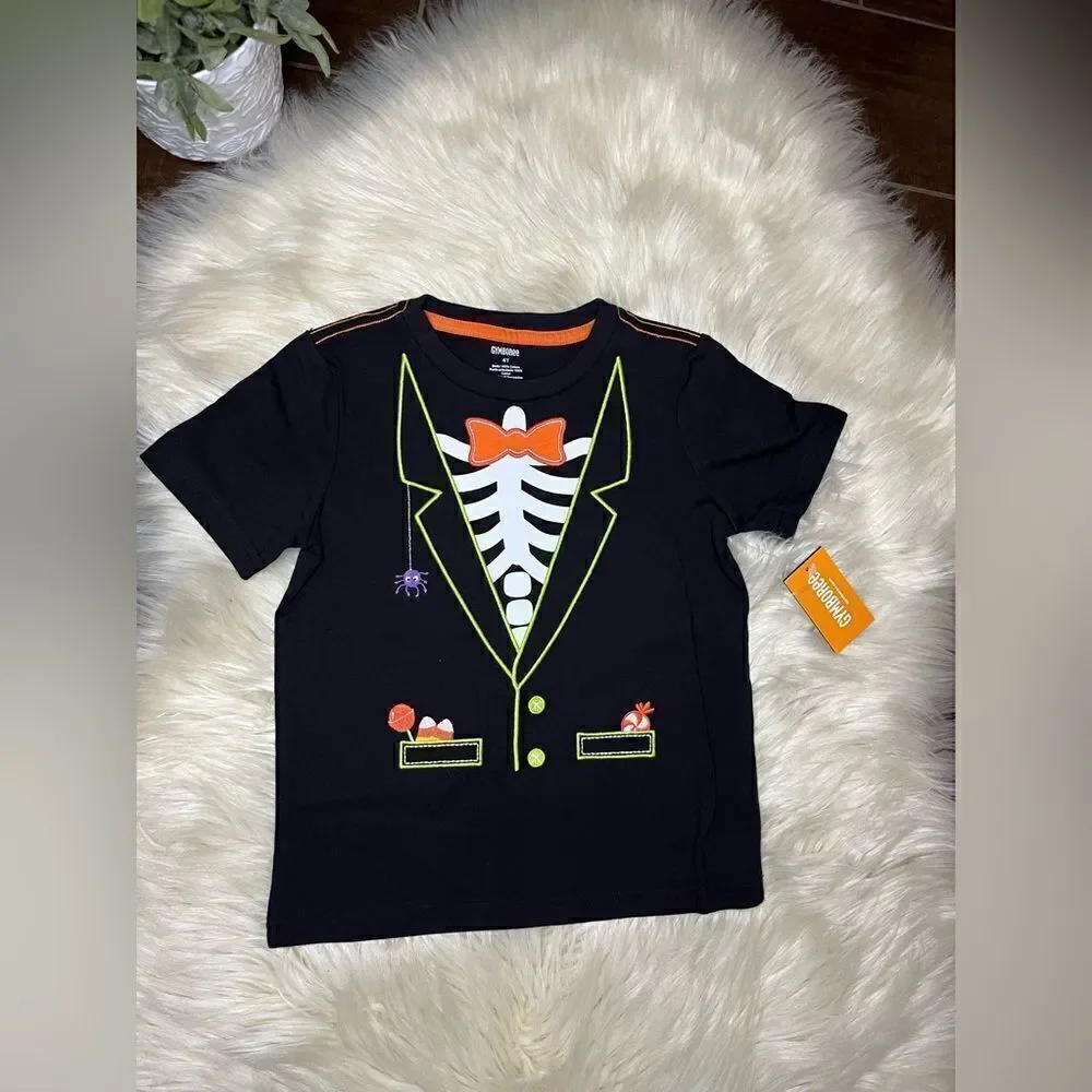 Gymboree skeleton Embroidered tee shirts sz 4T Trick Or Treat